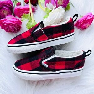 Toddler Vans Slip-On V Plaid Faux Fur Lined Sneakers